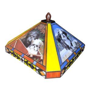 Vtg Danbury Mint Stained Glass Lamp Shade Shih Tzu Lhasa Apso Signed